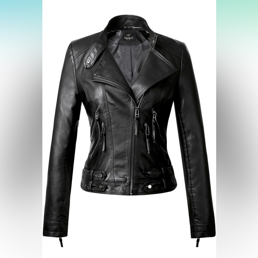 UANEO Women's Casual Faux Leather Motorcycle Jacket